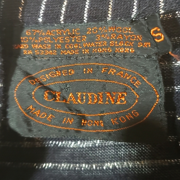 Claudine Black Wool Blend Metallic Collared Button Up Shirt Long Sleeves Size S - Picture 5 of 7